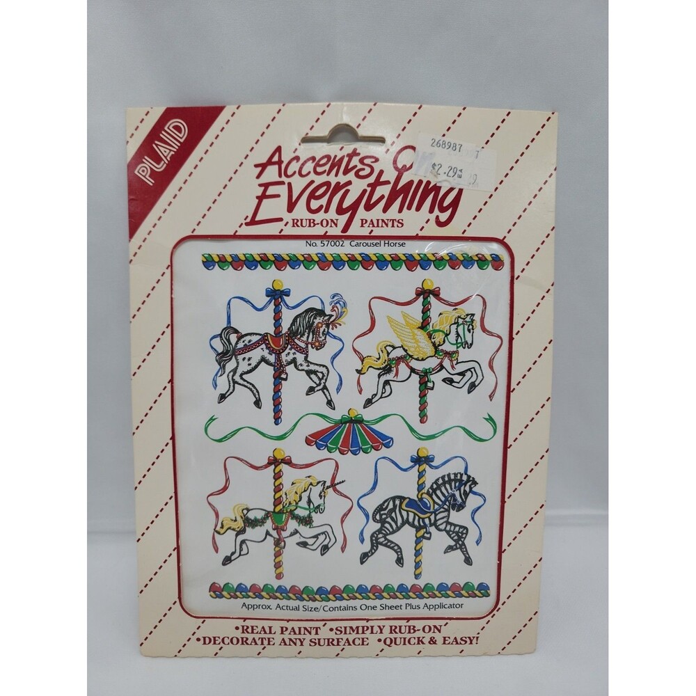 Plaid Accents Rub on Paints CAROUSEL HORSES Vintage New